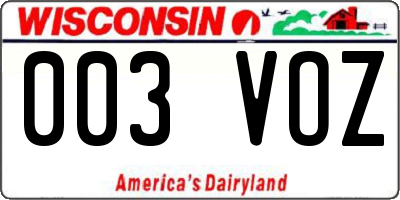 WI license plate 003VOZ