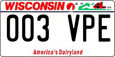 WI license plate 003VPE