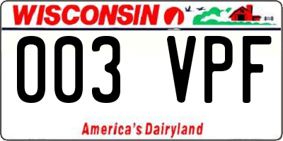 WI license plate 003VPF