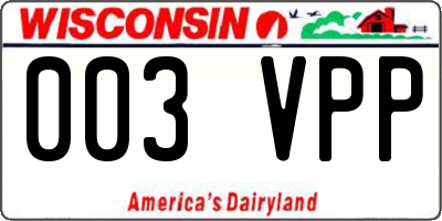 WI license plate 003VPP