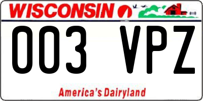 WI license plate 003VPZ