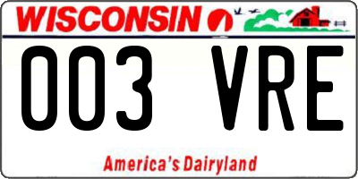 WI license plate 003VRE