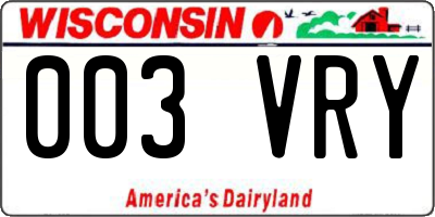 WI license plate 003VRY