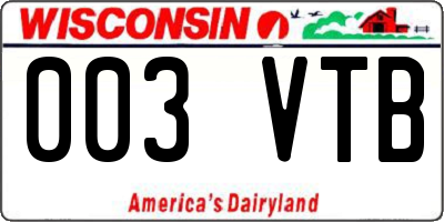 WI license plate 003VTB