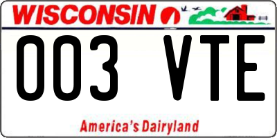 WI license plate 003VTE