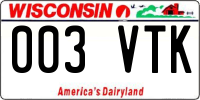 WI license plate 003VTK