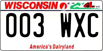 WI license plate 003WXC