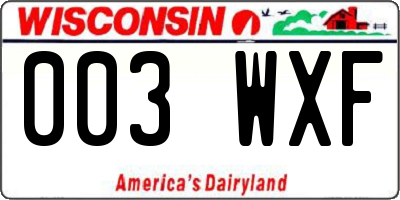 WI license plate 003WXF