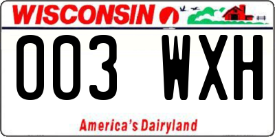 WI license plate 003WXH