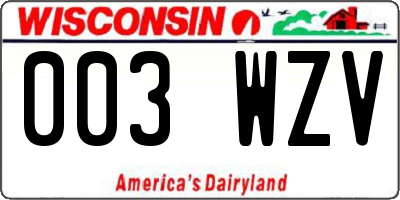 WI license plate 003WZV