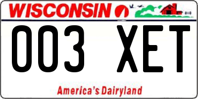 WI license plate 003XET