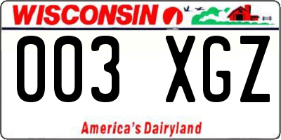WI license plate 003XGZ