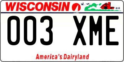 WI license plate 003XME
