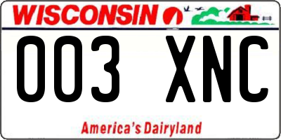 WI license plate 003XNC