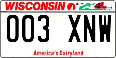 WI license plate 003XNW
