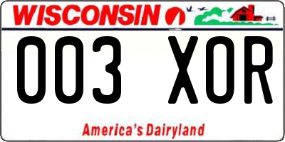 WI license plate 003XOR