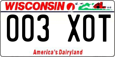 WI license plate 003XOT