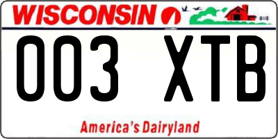WI license plate 003XTB