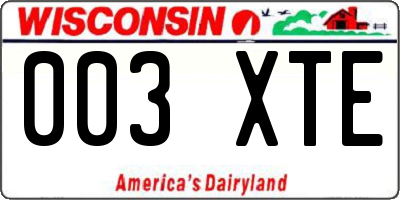 WI license plate 003XTE