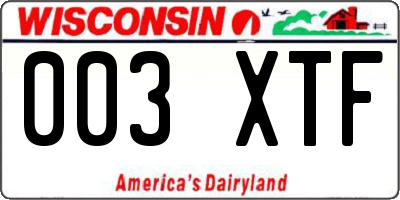 WI license plate 003XTF