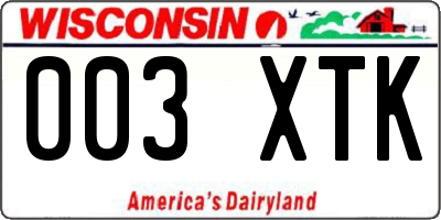 WI license plate 003XTK