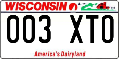 WI license plate 003XTO
