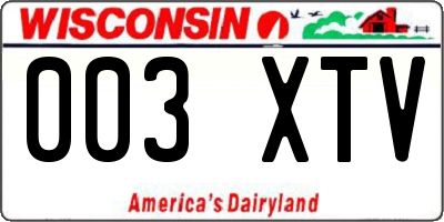 WI license plate 003XTV