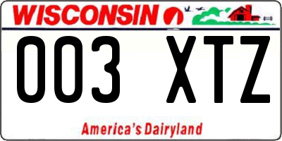 WI license plate 003XTZ