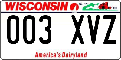 WI license plate 003XVZ