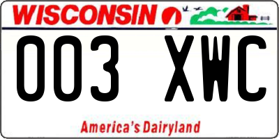 WI license plate 003XWC