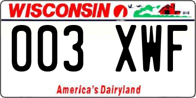 WI license plate 003XWF