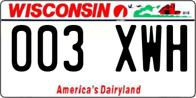 WI license plate 003XWH