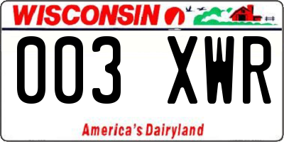 WI license plate 003XWR