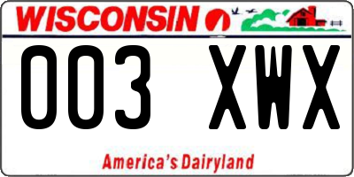 WI license plate 003XWX
