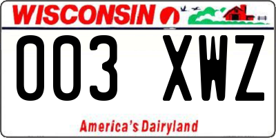 WI license plate 003XWZ