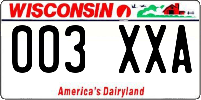 WI license plate 003XXA