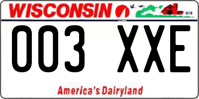 WI license plate 003XXE