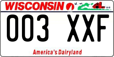 WI license plate 003XXF