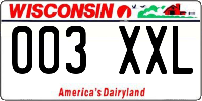 WI license plate 003XXL