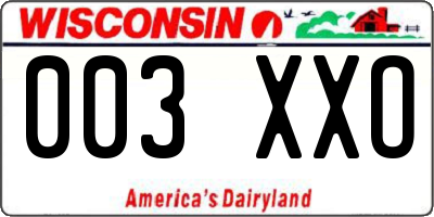 WI license plate 003XXO