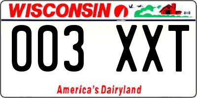 WI license plate 003XXT