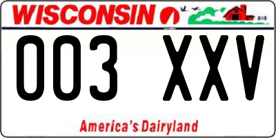 WI license plate 003XXV