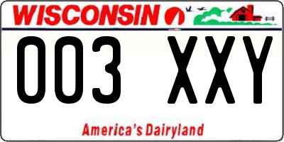 WI license plate 003XXY