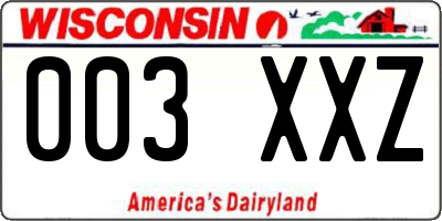WI license plate 003XXZ