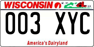 WI license plate 003XYC