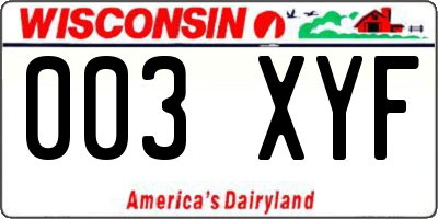 WI license plate 003XYF