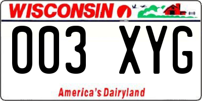 WI license plate 003XYG
