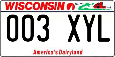 WI license plate 003XYL