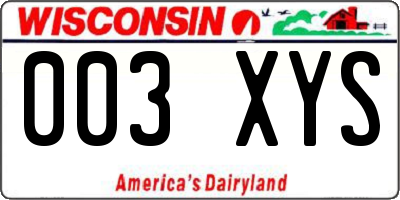 WI license plate 003XYS