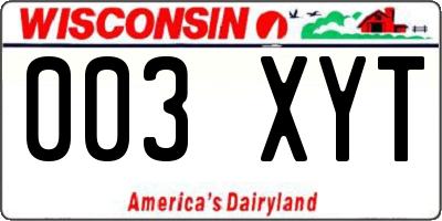 WI license plate 003XYT